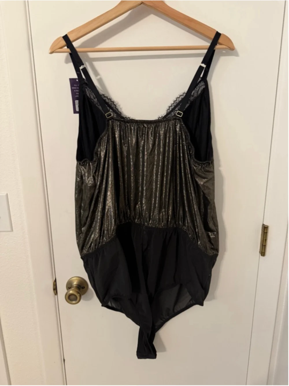 Torrid Plus Size 26/28 Black Silver Metallic Lace Teddy Bodysuit Lingerie NWT